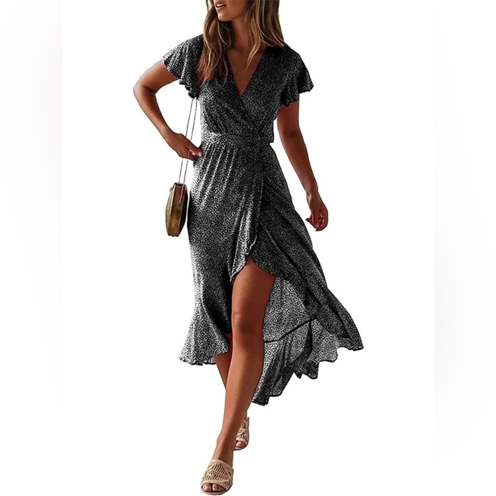 Black and white wrap dress